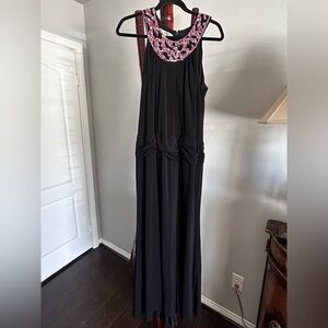 Kay Unger Black Maxi Dress with Pink Details